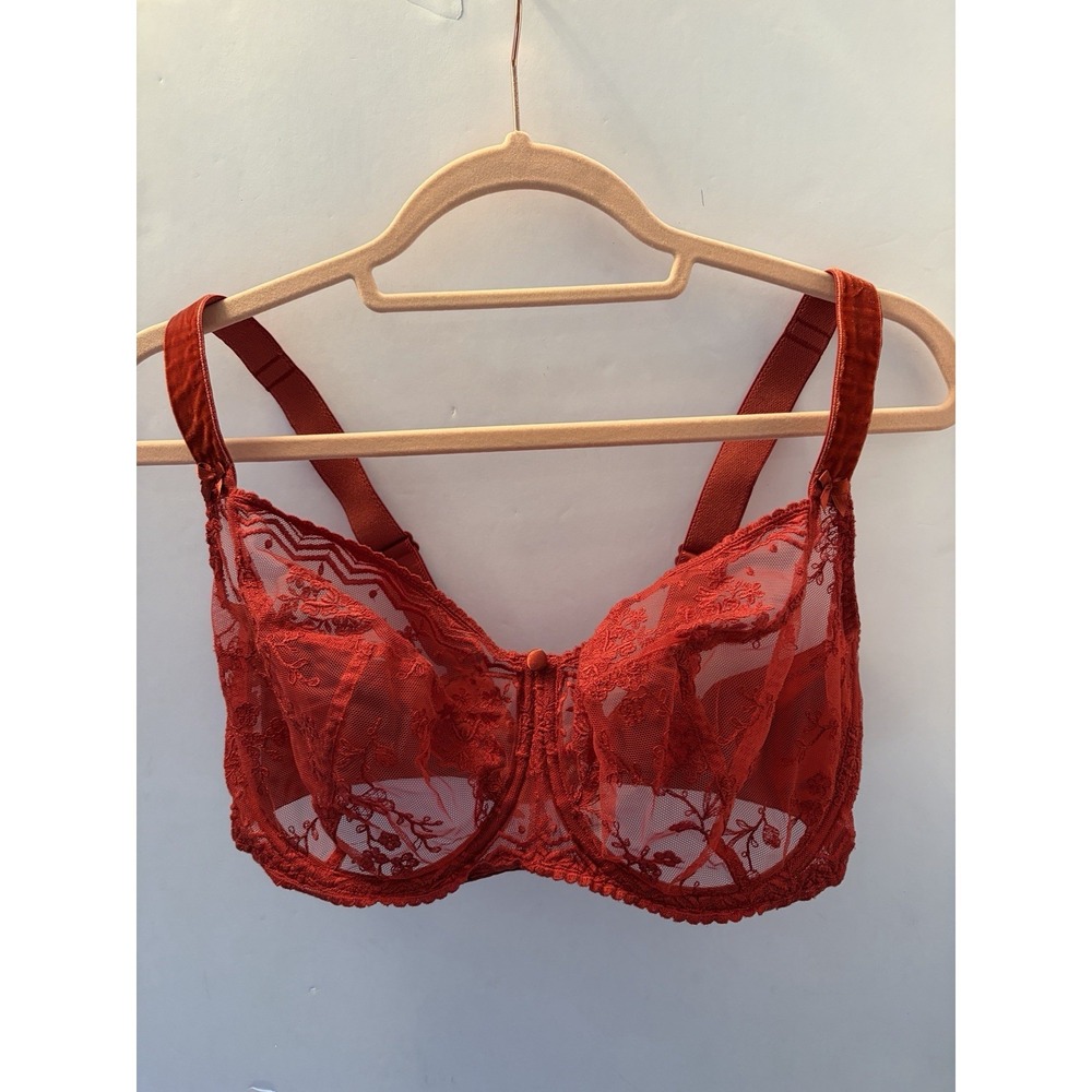 Empreinte Ellen Low Neck Bra 36F Rouge Toscan Rust Red Lace Underwire France